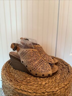 Pikolinos Sandals Womens 40 Benissa Slingback Green Leather Buckled Wedge Heels